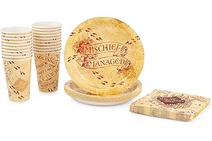 Silver Buffalo Harry Potter Mischief Managed Party Tableware, Paper Plates Cups Napkins Party Pack Set, 60 Piece,Yellow