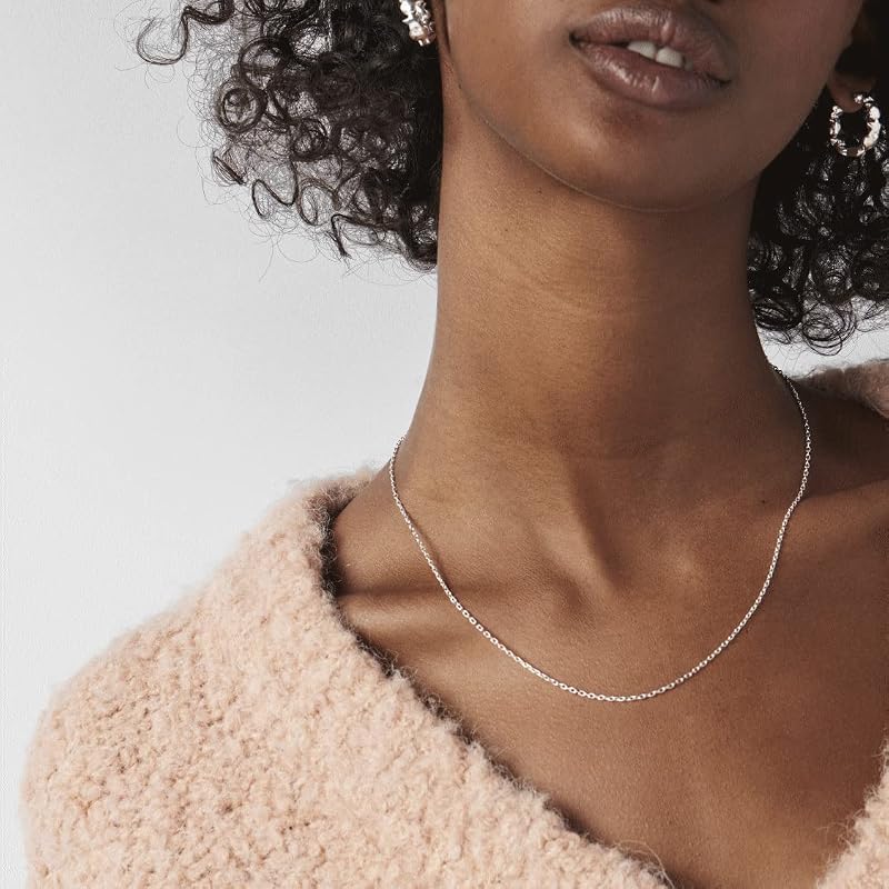 Collier ras du cou en argent avec anneaux ovales, 45 cm Chain