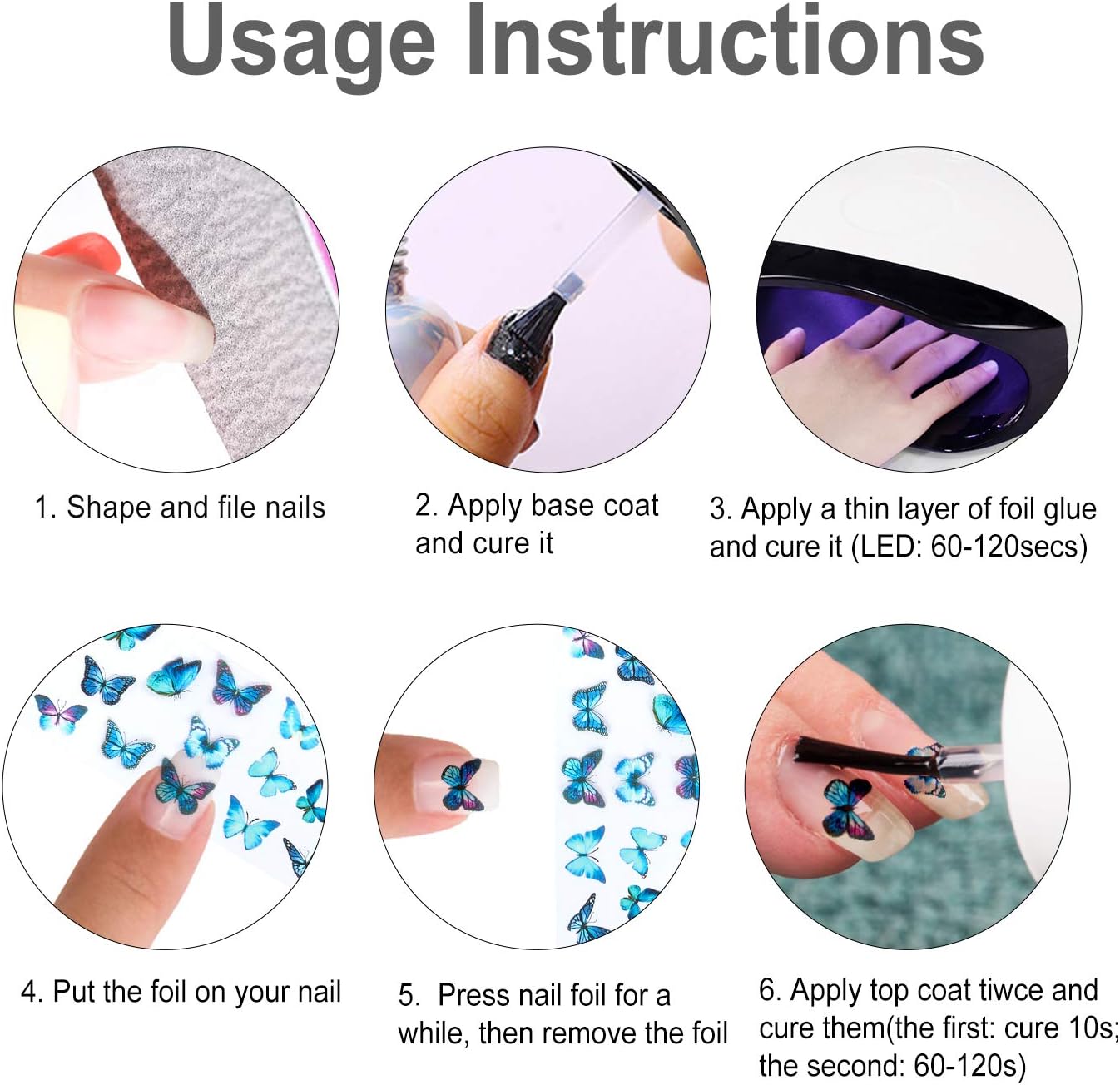 Butterfly Nail Art Foil Transfer Decals, 10 Sheets Butterfly Foil Nail Art Decals Adhesive Decals Starry Manicure Transfer Nail Art Decals DIY Decoration Kit (Green): Arts, Crafts & Sewing