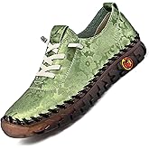 Women's Leather Soft Bottom Beef Tendon Flat Loafers Handmade Slip On Breathable Round Head Non-Slip Mom Wedge Leisure Shoes