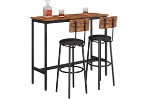GNIXUU Bar Table Set, Bar Table and Chairs Set, 3-Piece Dining Table Set, Bar Height Counter with 2 Stools, Industrial Breakfast Table Set for Kitchen, Living Room Rustic Brown(43.31 inches)