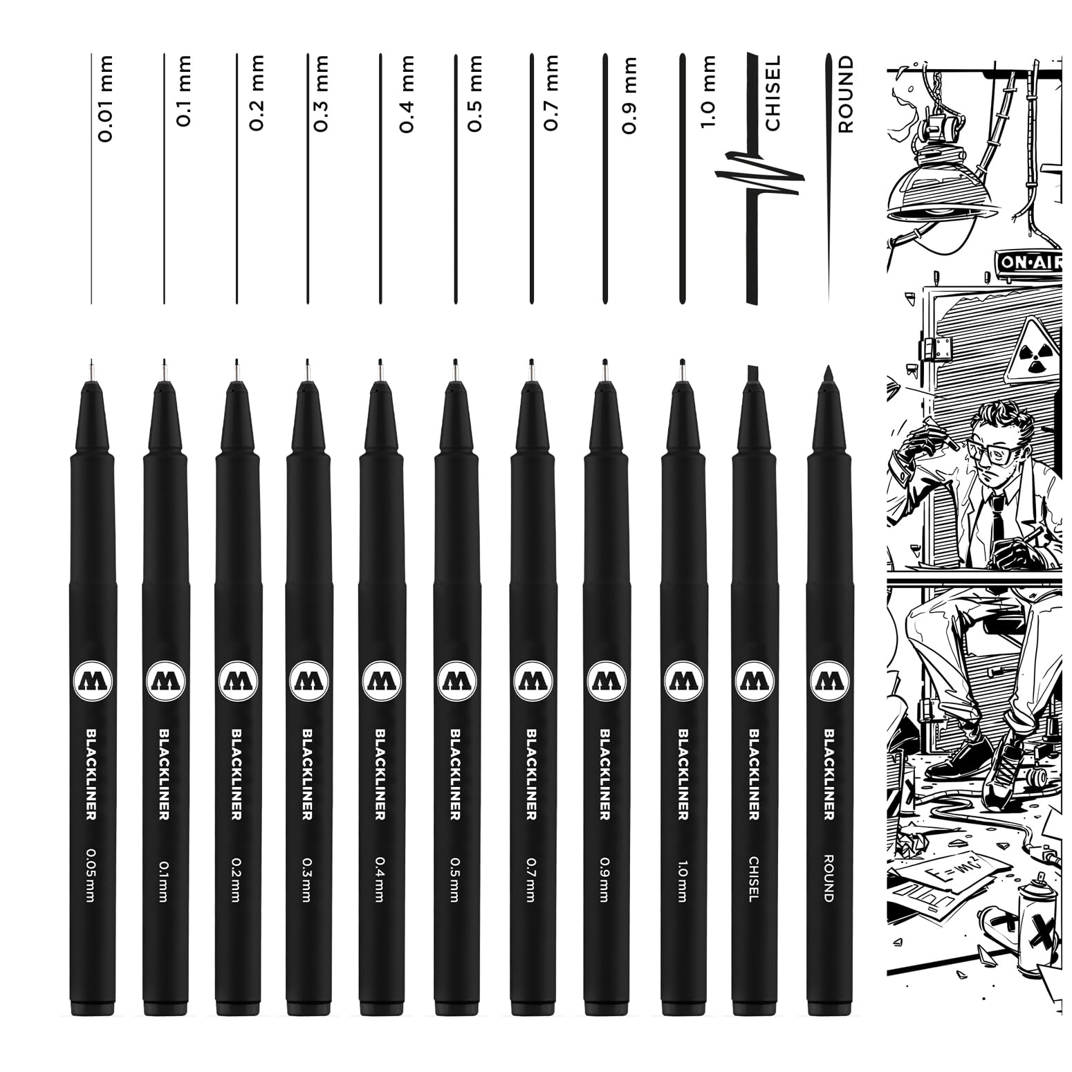 Molotow Blackliner Black Marker Brush - MO200486 Set 3 11er Set Black 200.485