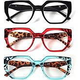 MMOWW 3 Pack Oversized Cateye Reading Glasses for Women Fashion Blue Light Blocking Readers with Spring Hinges