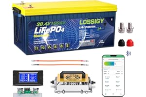 LOSSIGY 36V Lithium Golf Cart Battery, 36 Volt 100Ah LiFePO4 Battery with 25A Lithium Charger, Perfect for Golf Carts,Trolling Motors, Marine, Built in 200A BMS,Peak Current 1000A