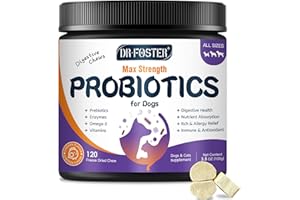 DRFOSTER Probiotics for Dogs, Freeze-Dried Dog Probiotics and Digestive Enzymes, Plus Omega-3 for Itchy Skin, 3-in-1 Prebiotics for Digestive Health, Dog Vitamins and Supplements for Immune Health, 120 Bites