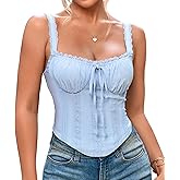 KUTUMAI Lace Corset Top Y2K Cute Square Neck Bustier Going Out Tank Crop Tops for Women Trendy Summer