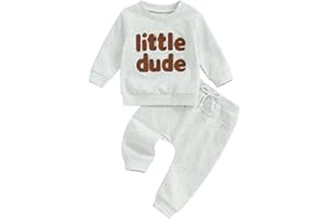 Mandizy Toddler Baby Boy Fall Winter Clothes Long Sleeve Letter Embroidery Sweatshirt Pants Set Little Dude Baby Outfit