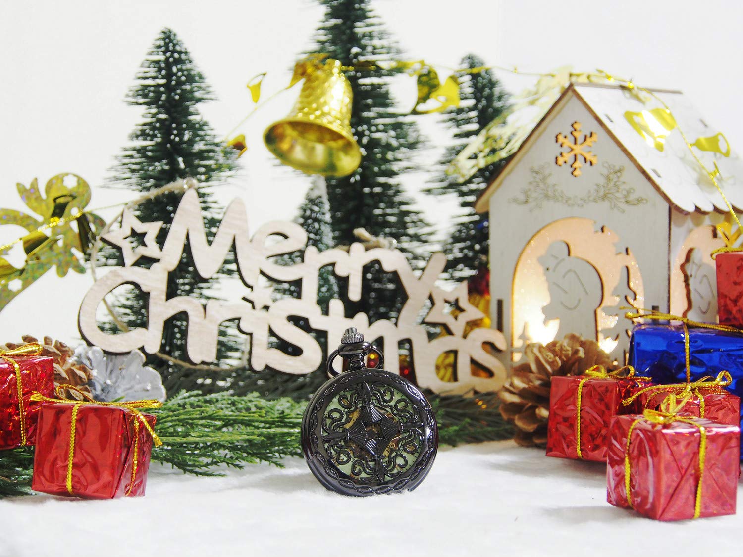 SEWOR Mens Luminous Dial Hand Wind Mechanical Pocket Watch with Brand Leather Gift Box