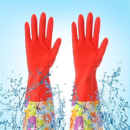 Lukzer 1 Pair Soft Warm Latex Gloves Free Size (Random Colour Design) Waterproof Cleaning Gloves for Kitchen Hospital