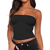 Tankaneo Womens Strapless Tube Tops Cropped Y2K Going Out Fitted Tank Tops Summer Trendy Layered Bandeau Shirts