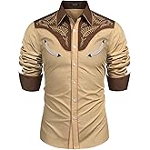 COOFANDY Men's Western Cowboy Shirt Embroidered Button Down Long Sleeve Shirts