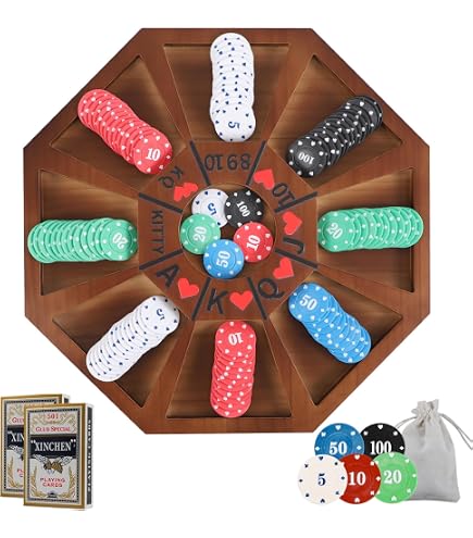 Michigan Rommé Deluxe-Set – Holz-Brettspiel Kombiniert Rommé, Poker & Herzspiel – Für 2-9 Spieler, Mit Chips & Karten