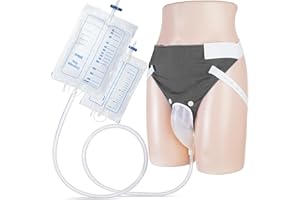 OPSTRA YEE Wearable Urine Collector Set with Silicone Urine Catching Capsule, 1.2M Flexible Catheter, Breathable Cotton Pants, and 1000ml & 2000ml Collection Bags, Elderly Men Grey