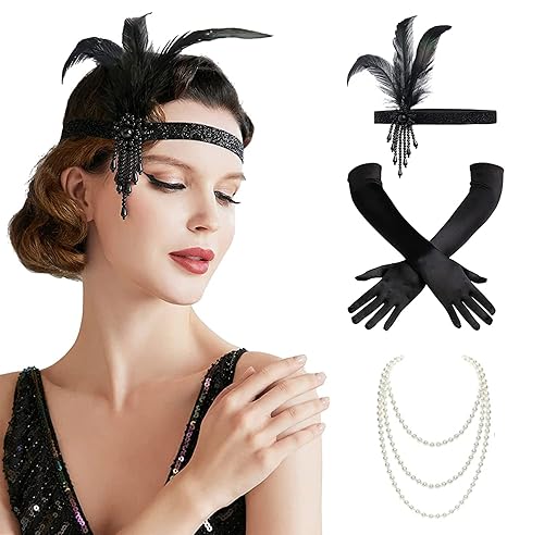 Pack 1920s Flapper Headband Accessories Set, Vintage Flapper