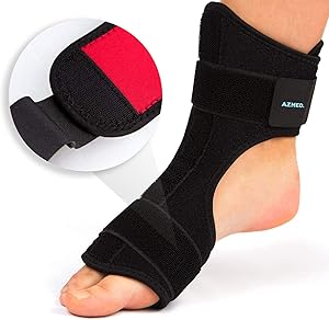 AZMED Plantar Fasciitis Night Splint & Support, Adjustable Orthotic Foot Drop Brace for Achilles Tendonitis and Heel Spur Relief, Black