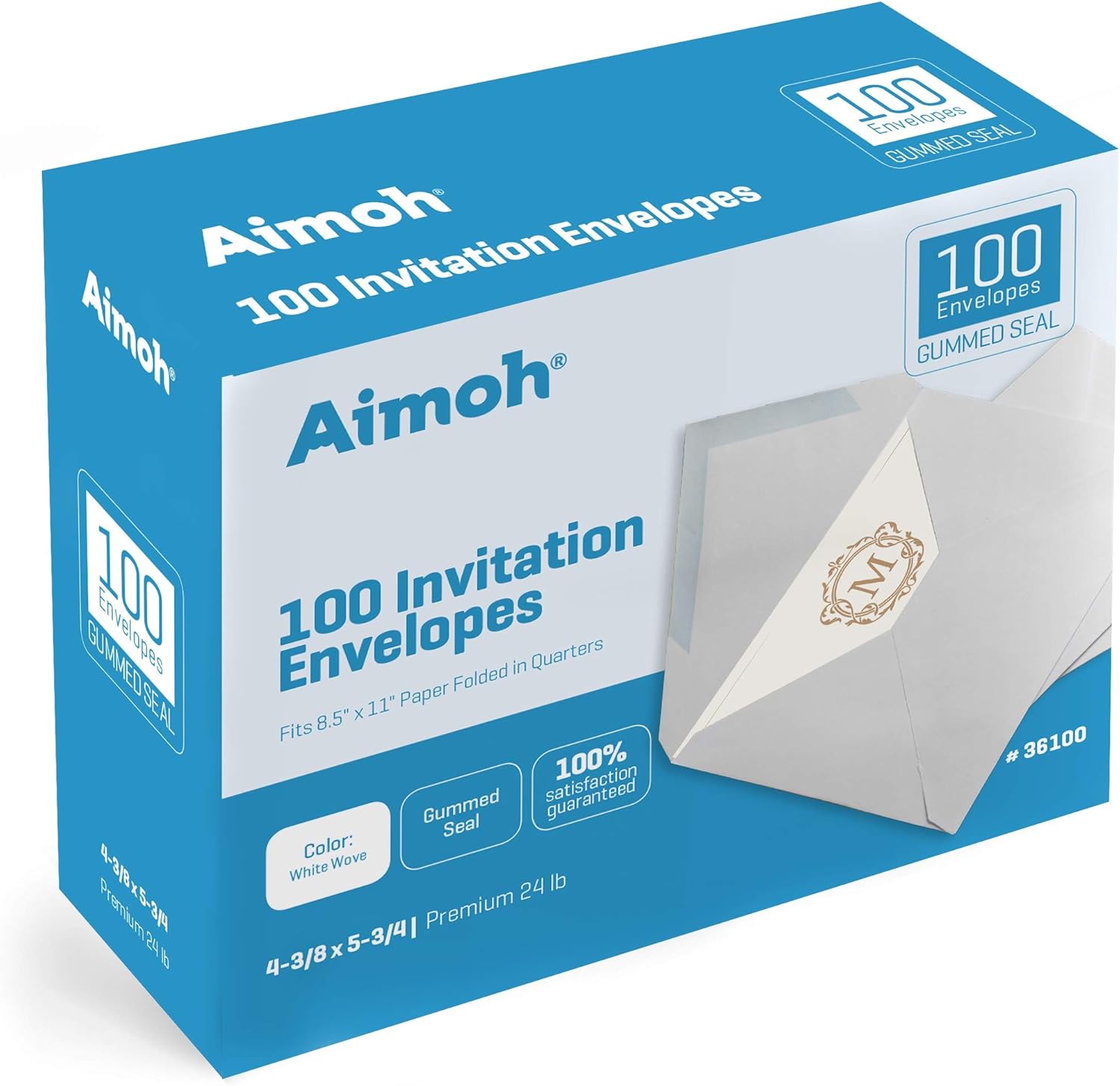 100 White A2 Invitation Envelopes - 4-3/8 X 5-3/4 Inches, 24 lb, White, GUMMED Closure, 100 Envelopes - Ideal for Invitations, Greetings, RSVP, Photo, Wedding Announcement Cards (36100) : Office Products