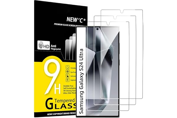 NEW'C 3 Pack Designed for Samsung Galaxy S24 Ultra Screen Protecto, (No for S24/S24 Plus), Tempered Glass, Case Friendly Scra