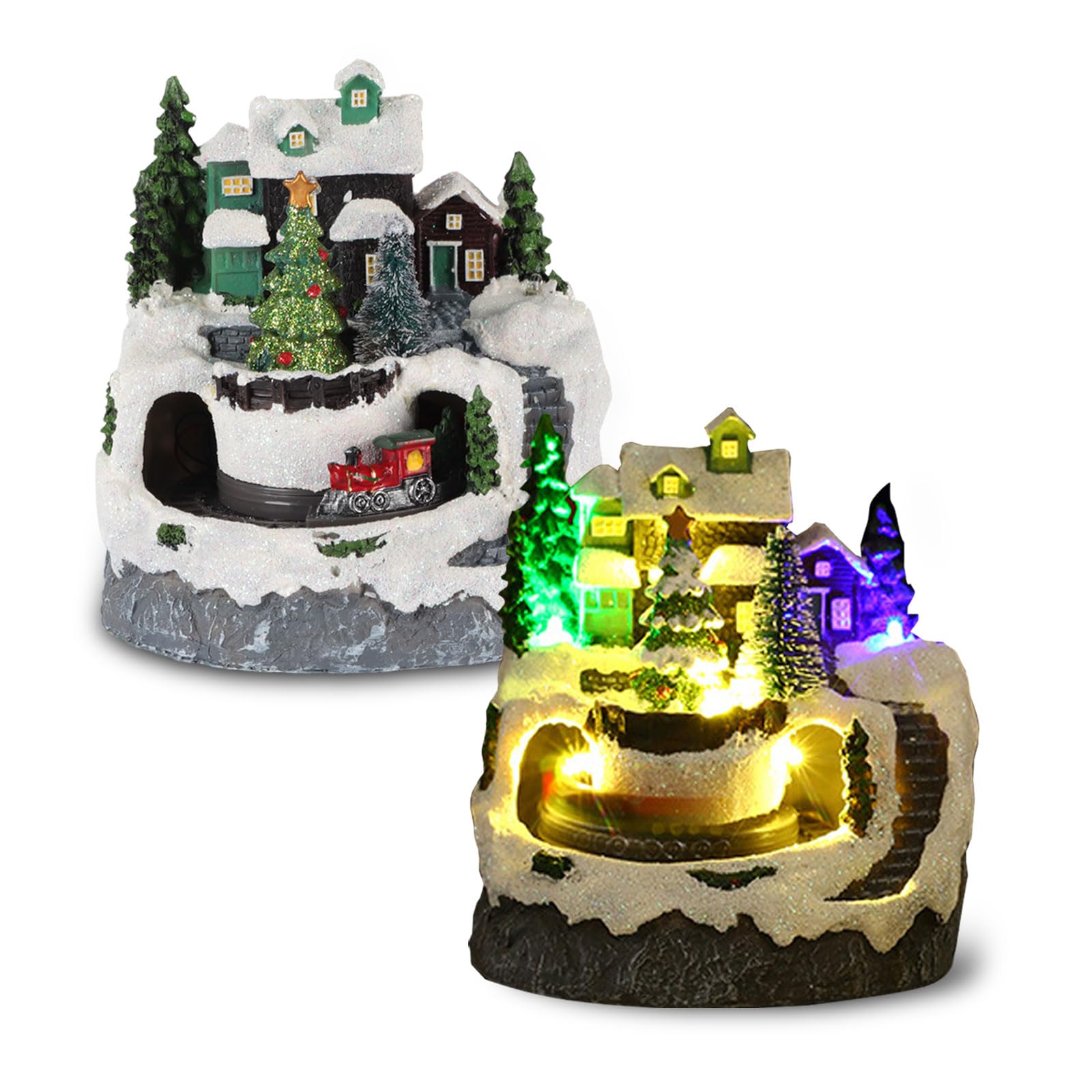 Les-Theresa Christmas Village Houses, Christmas Snow Scene Resin Xmas Houses, Christmas Snow Village With Music Light Up Christmas House, Led Christmas Village Scene For Xmas Home Party 6x5x4im (03)