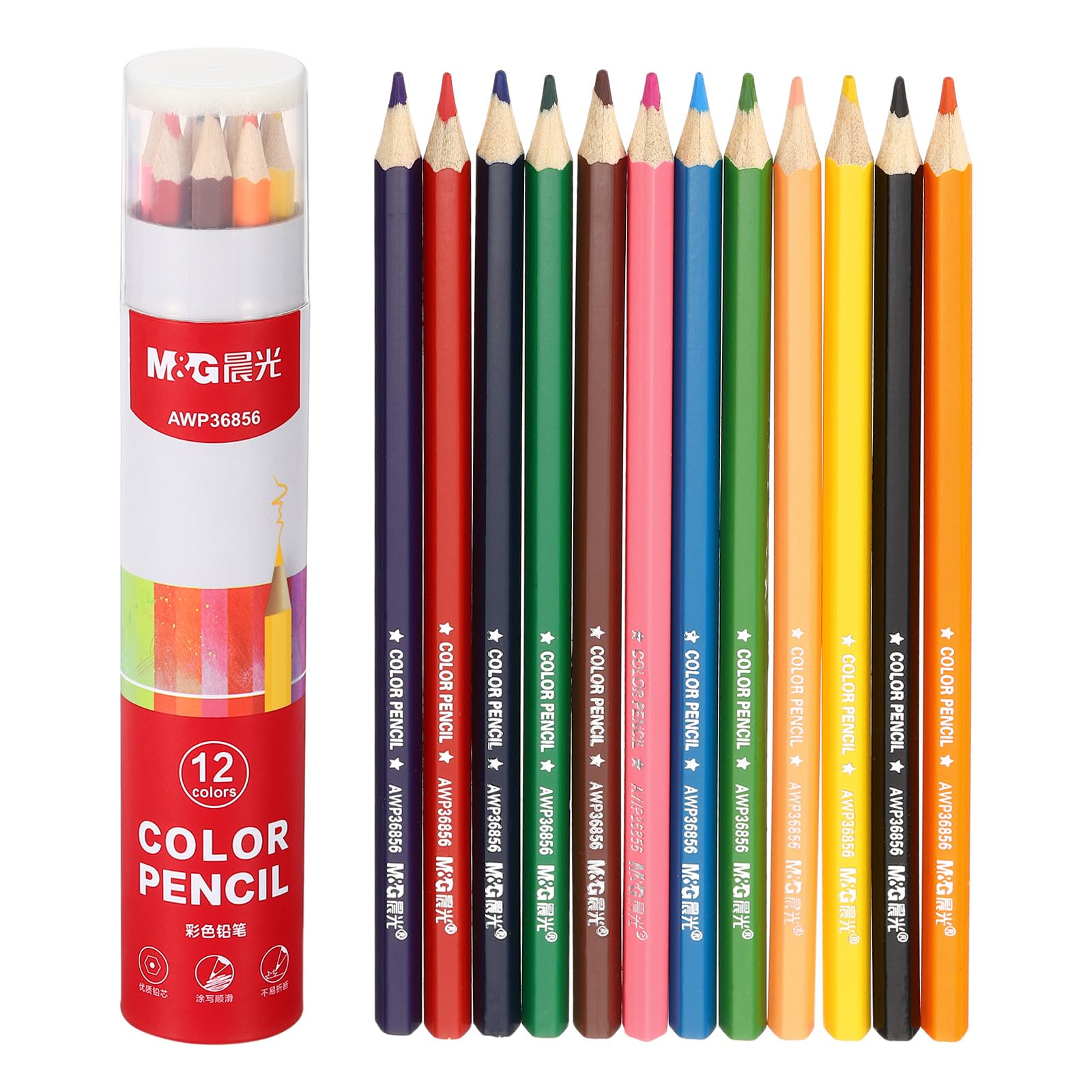 M&G 12 Colors Colored Pencils Set, 12pcs Oil Based Drawing Color Pencil Art Supplies for Beginner Adult Coloring Book Gifts with Red Pencil Holder