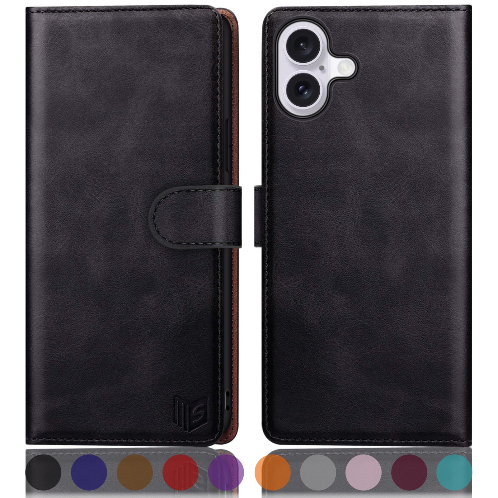 SUANPOT compatible with iPhone 16 Plus 6.7" case with [Credit Card Holder][RFID Blocking],PU Leather Flip Book Protective Cover Women Men for Apple 16 Plus Phone case Black