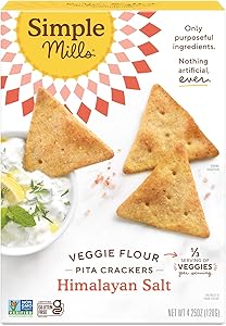 Simple Mills Veggie Pita Crackers, Himalayan Salt - Gluten Free, Vegan, Healthy Snacks, Paleo Friendly, 4.25 Ounce (Pack of 1