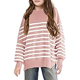 Girls Striped Oversized Sweaters Fashion Batwing Sleeve Side Slit Knit Pullover Clothes 5-14 Years