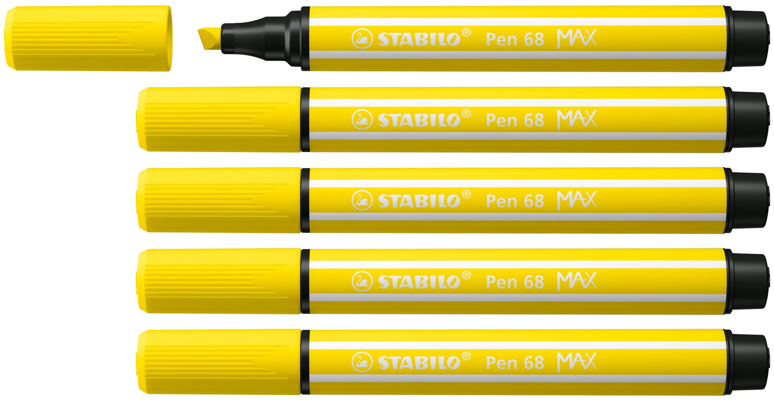 STABILO Pen 68 MAX - Premium Fibre-Tip Pen with Chisel Tip - ARTY - Pack of 5 - Lemon Yellow — image 1