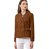 Allegra K Women's Notched Lapel Double Breasted Pea Coat