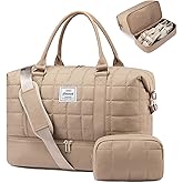 LOVEVOOK Large Duffle Bag for Travel, Puffer Weekend Bags for Women Travel Tote, Carry on Duffel Bag for Airplanes, 18 Inch Personal Item Bag Gym Bag Women, Coffee