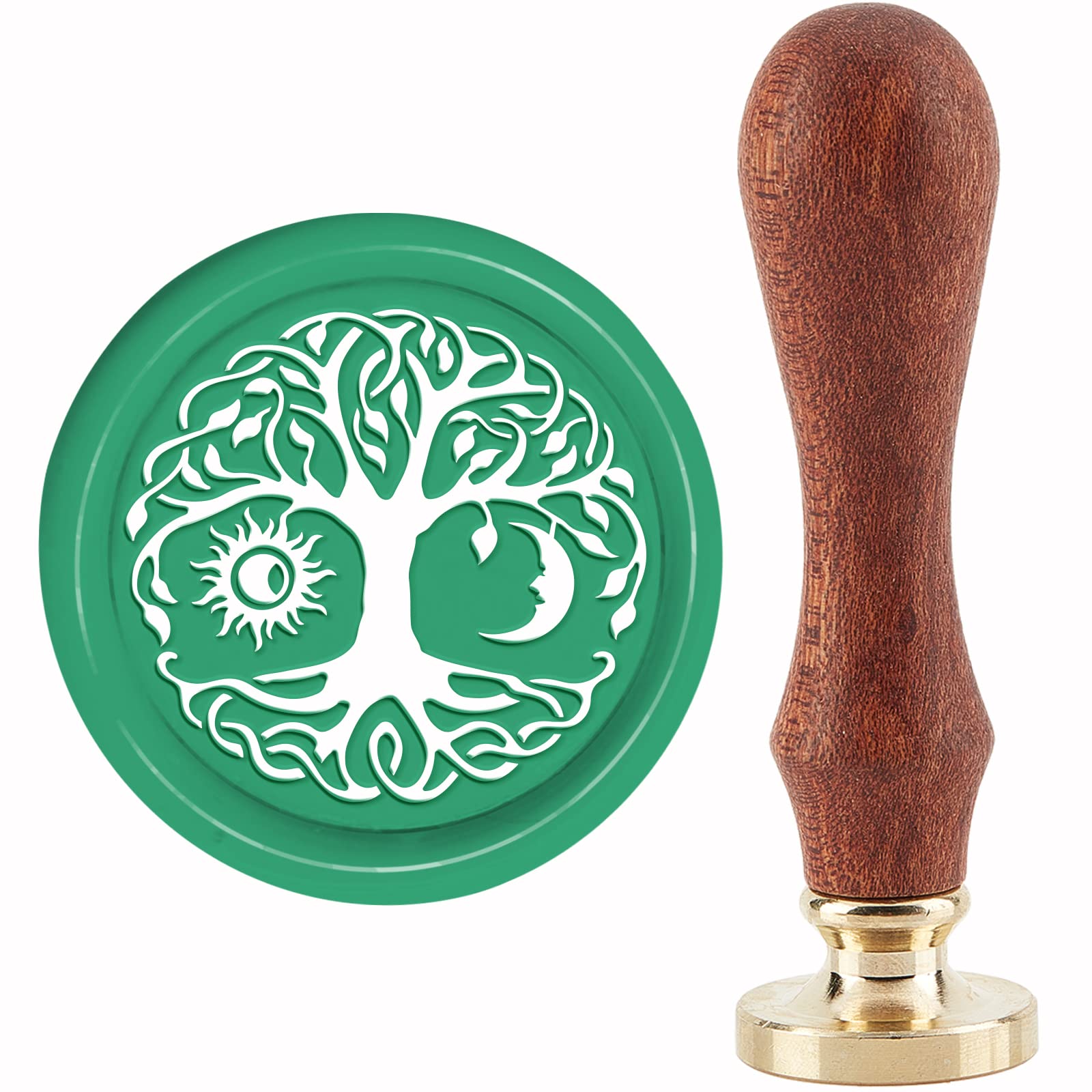 CRASPIRE Tree of Life Wax Seal Stamp Moon and Sun 30mm 1.18inch Removable Brass Head with Wooden Handle for Invitations Cards Gift Wrap