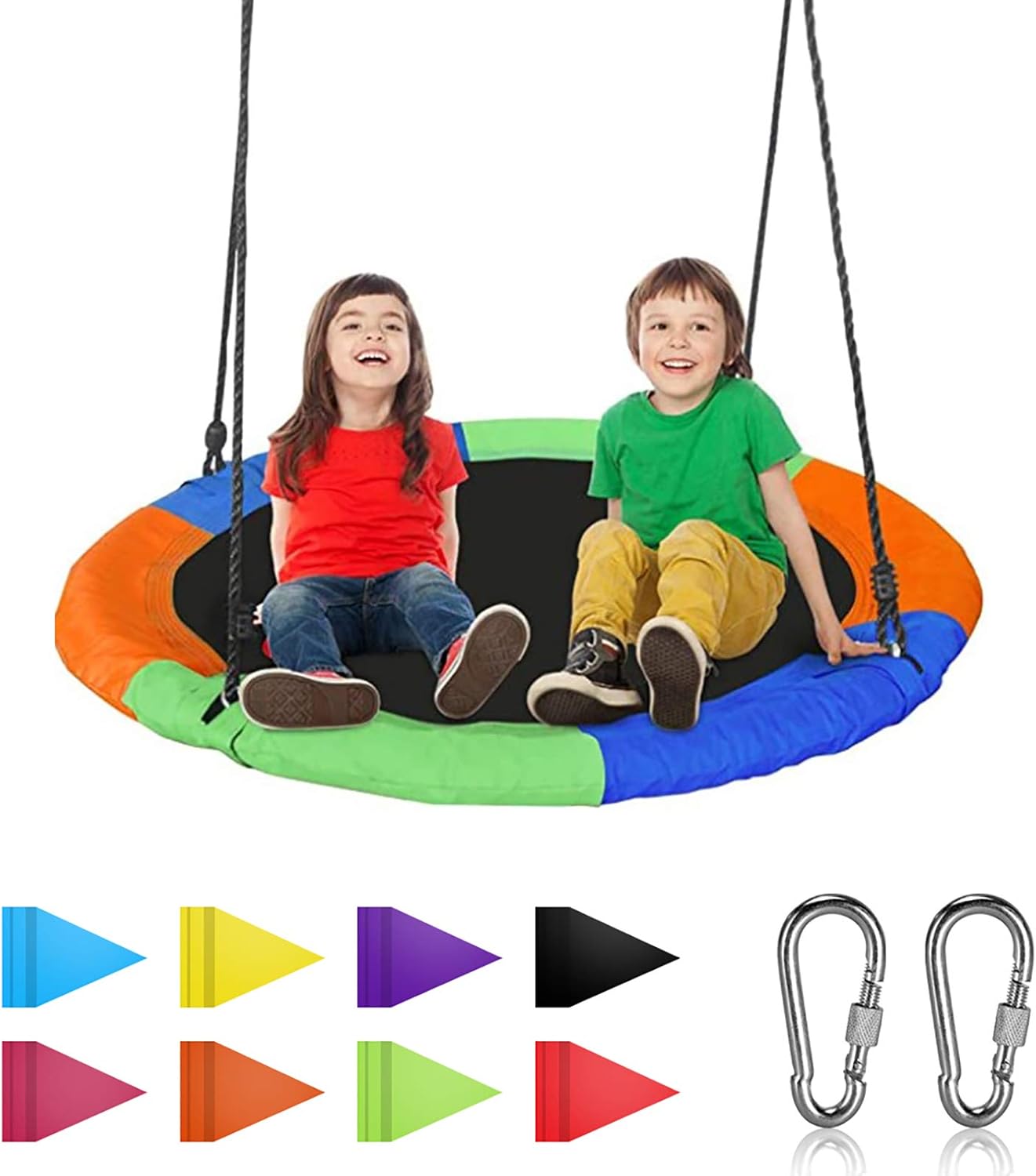 Lovely Snail Tree Swing 40 Inch Outdoor Large Round Saucer Swing Platform for Kids Adults with Flags Adjustable Ropes for Backyard Playground Swingset, 400 Lbs: Toys & Games