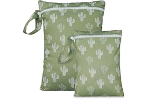 OPGROEIE 2 Sizes Wet Bags, Waterproof Storage Bag for Baby Diapers and Pump Parts, Reusable Diaper Bag with Zippered Pockets and Handle, Travel Bags, Beach, Pool, Gym Bag for Swimsuits & Wet Clothes, Set of 2