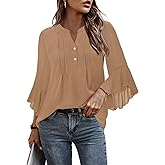 Angerella Womens 3/4 Sleeve Dressy Casual Top Trendy Shirts V Neck Business Work Chiffon Blouses