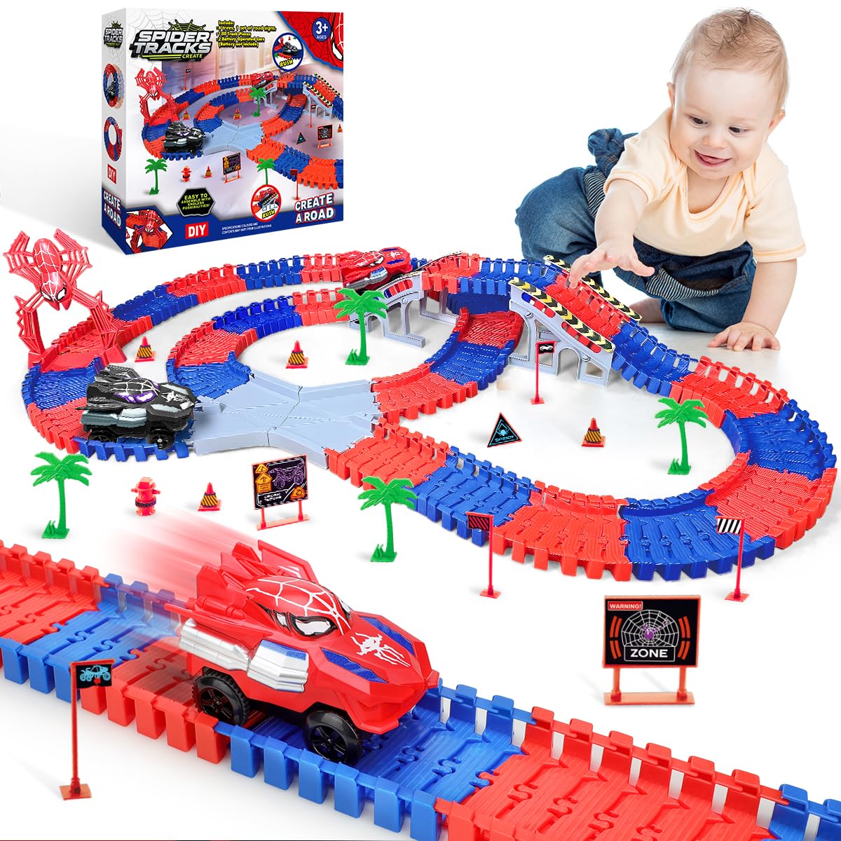 Photo 1 of Spider Tracks Car Toys for Boys Ages 3-8, 2 Spider Cars & 212PCS Flexible Race Track, STEM Building Toy Gift for 3 4 5 6 7 8 Year Old Kids