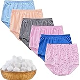 WYCFBD 6pcs Middle-Aged and Elderly Women Cotton Underwear for Women, Full Coverage Panty, Comfy Granny Panties