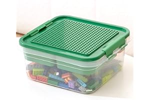 WMM Toys Storage Organizer Bins for Lego, Building Blocks Storage with Building Baseplate Lid, Storage Containers for Building Brick Storage Plastic Stackable Organizer Bin Toy Chest
