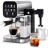 Morniva Espresso Machine with Automatic Milk Frother&amp;Cold Milk Frother | 20 Bar Hot &amp; Cold Brew, Cappuccinos &amp; Lattes, Touch Screen, 1300W Rapid Heating, Easy to Clean, Compact Design, Silver
