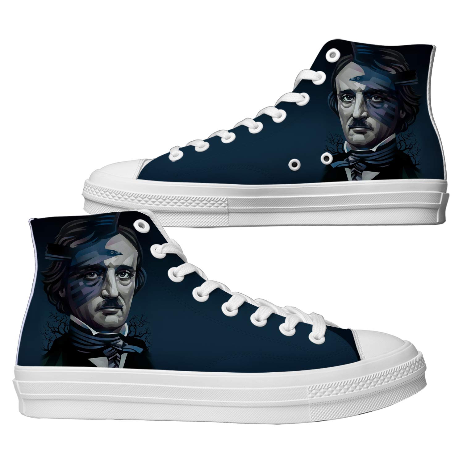 Mens Womens Edgar Allan Poe Canvas High Top Sneakers Book Lovers Workout Walking Fashion Shoes
