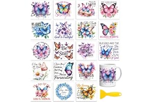 Peacoblue 18 Sheets Rub On Transfers for Crafts, Bible And Butterfly 3.6"x3.9" UV DTF Cup Wrap Waterproof Cold Transfers Stic