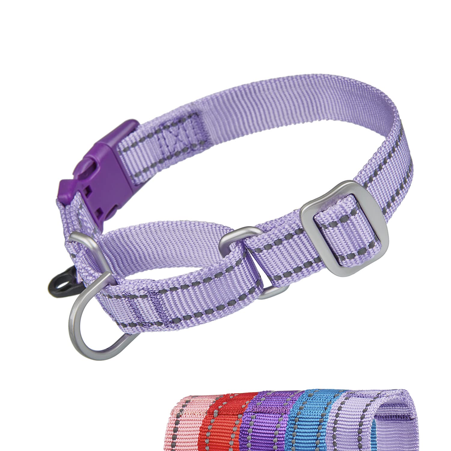 YUDOTE Reflective Martingale Dog Collars Escape-proof Anti-pull Training Coller with Safety Quick Release Buckle for Narrow Head Canines Ease Walking,Medium Lilac