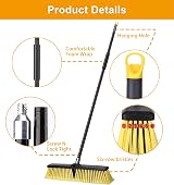 Ylebs Garden Broom Outdoor Heavy Duty 63in Telescopic Handle 18in Head view 5