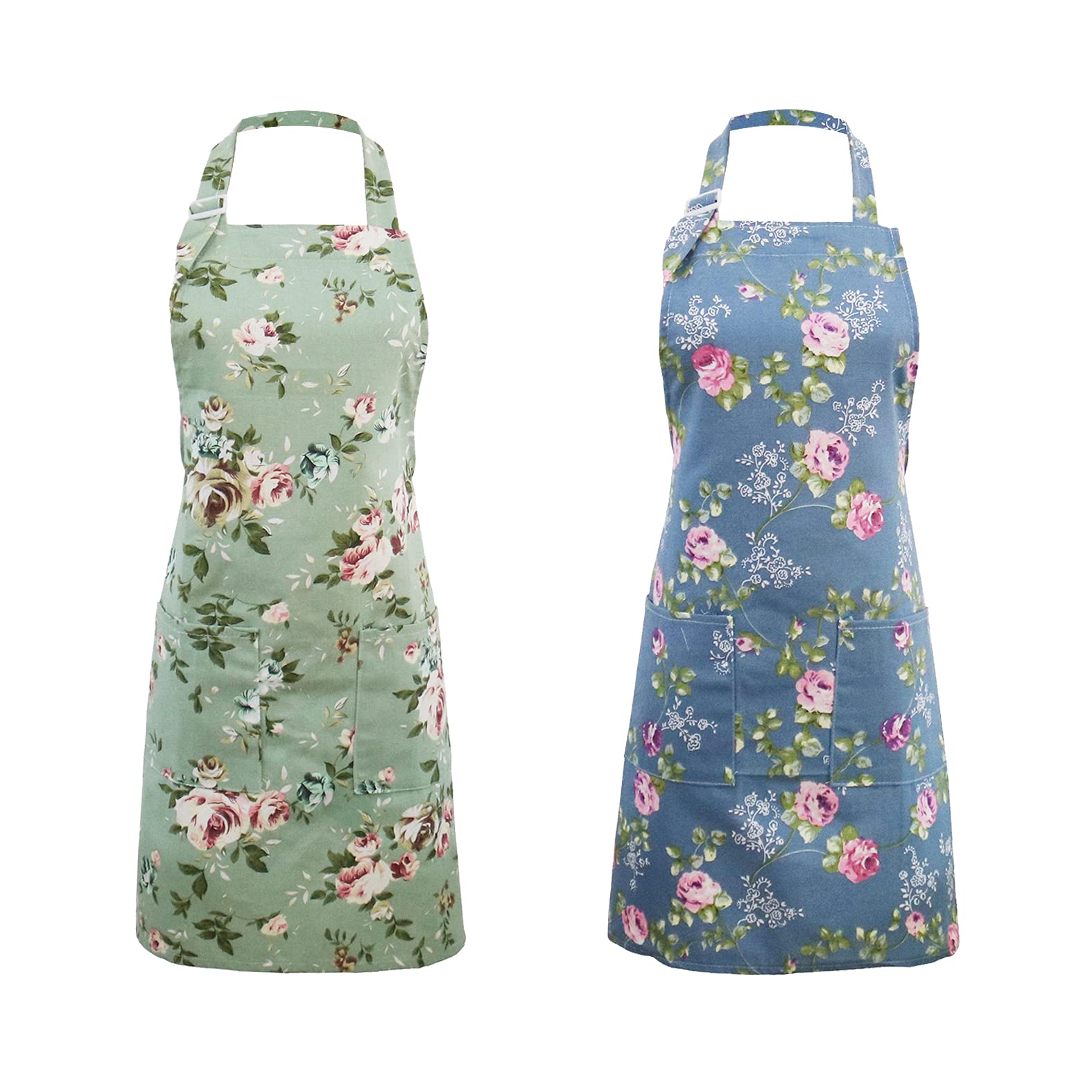 IDEAPRON Kitchen Aprons for Women, 2 Pack Floral Aprons for Cooking Baking Gardening, Vintage Rose Chef Bakers Apron - Cute Birthday Housewarming Mothers Day Apron Gift for Mum Wife Aunt Grandma