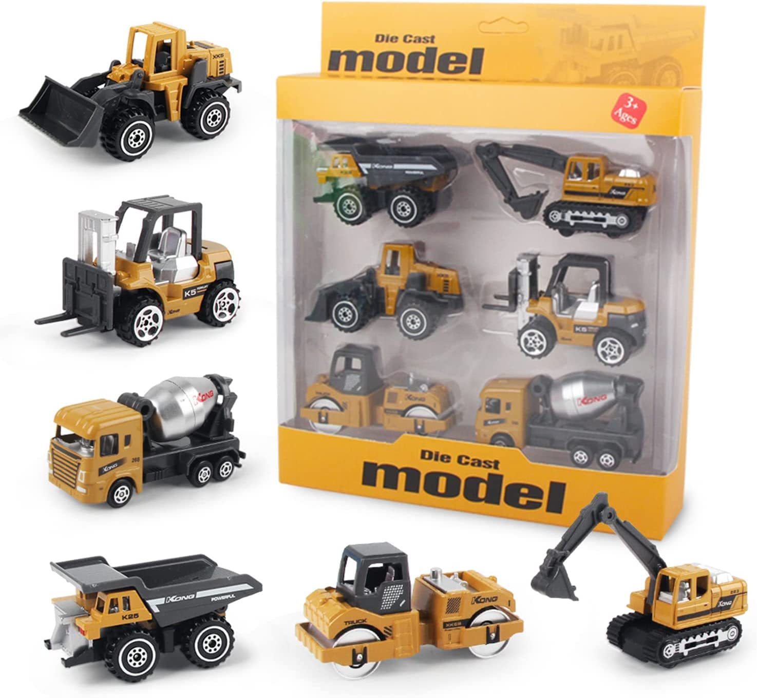 Coolplay Construction Vehicles Toy Set for Kids, Little Truck Cars Toy Roller Bulldozers Forklift Excavator Asphalt Car Dump for Boys 3 Years Old