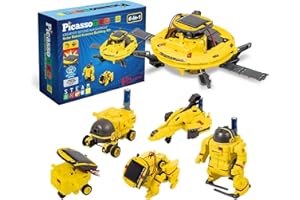 PicassoTiles STEM Kids Solar Powered Space Robot Educational Learning Engineering Building Toy 6-in-1 Creative Unique Transfo