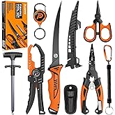 PLUSINNO Fishing Gear, Fishing Tools Kit, 7pcs Fishing Accessories, Corrosion Resistant Fishing Pliers, Fish Knife, Fish Lip Gripper, Fishing Gifts for Men
