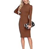 GRECERELLE Womens 2026 Fall & Winter Outfits Sweater Dress Mock Neck Long Sleeve Slim Fit Ribbed Knit Bodycon Midi Dress