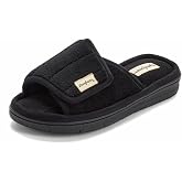 Dearfoams Mickey Adjustable Terry Slide, Memory Foam Washable Open Toe Indoor Summer House Slippers
