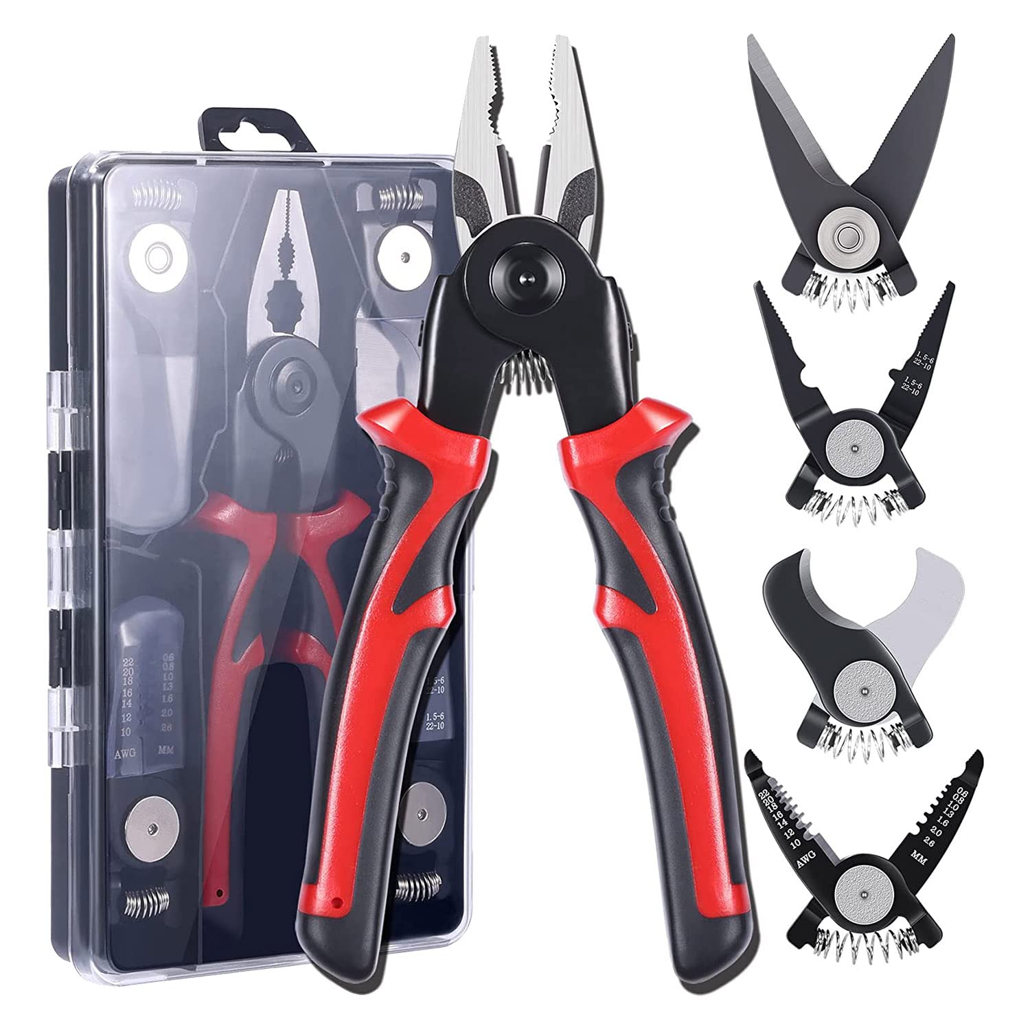 Littlecatch 5-PCS Plier Tool Set 5 in 1 Versatile Tool & Home Improvement Black&Red with Linesman Plier, Wire Stripper, Crimping Tools, Sheet Metal Shear