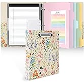 SKYDUE 1 Inch 3-Ring Binder with Clipboard, PU Aesthetic Binder with 5 Dividers, Notepad, Stickers & Pockets for Work and School (Letter Size)