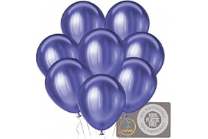 AFTERLOON® Biodegradable Balloons 24 pcs Metallic Chrome Blue 12 Inch, Shiny Glossy Thickened Extra Strong Latex Helium Float